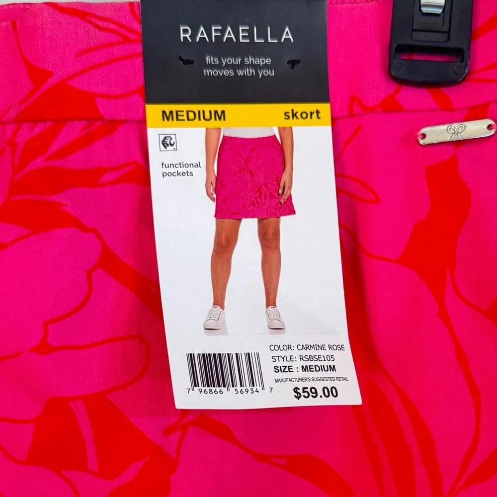 Rafaella Skirt with shorts, Medium Carmine Rose Pink Tropical Monstera Leaf NWT - Picture 4 of 6
